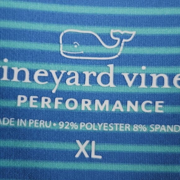 Vineyard Vines Performance Polo Shirt Men Striped Blue Green Stretch Adult Peru - Picture 8 of 16